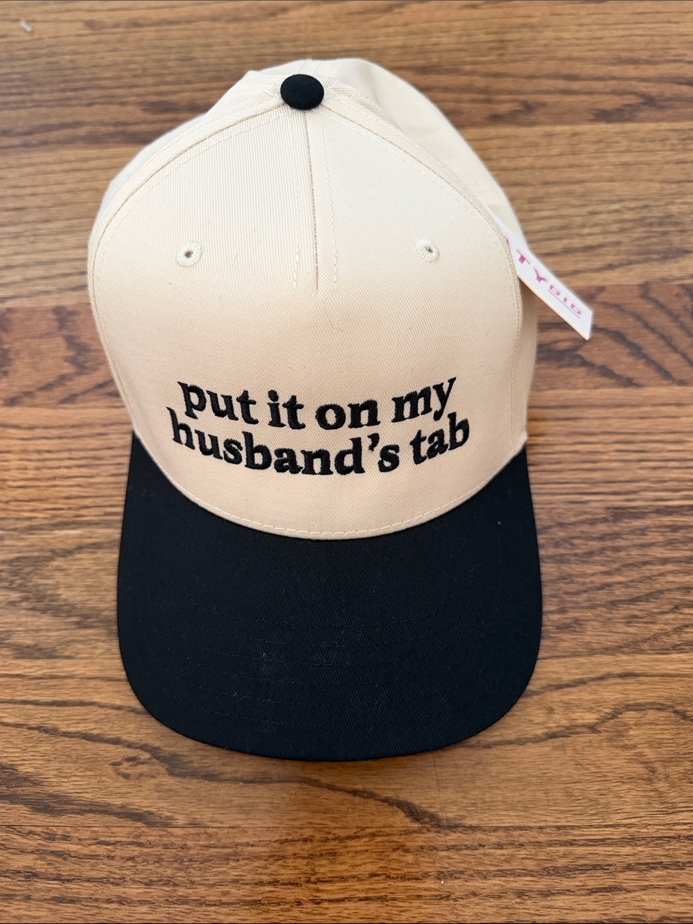 Katydid Beige and Black "Put It On My Husband's Tab" Baseball Cap